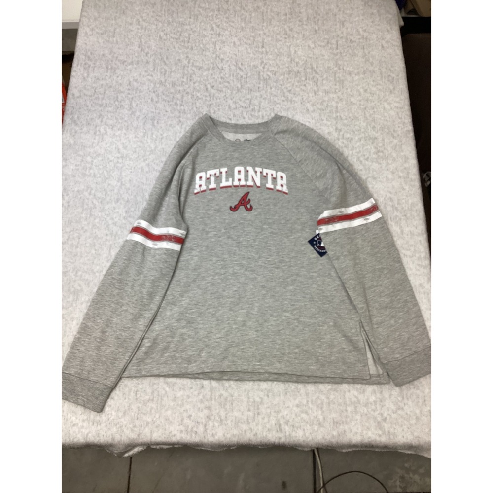 MLB Atlanta Braves Campus Lifestyle Grey Fleece Raglan‎ Sweatshirt Womens XS NEW